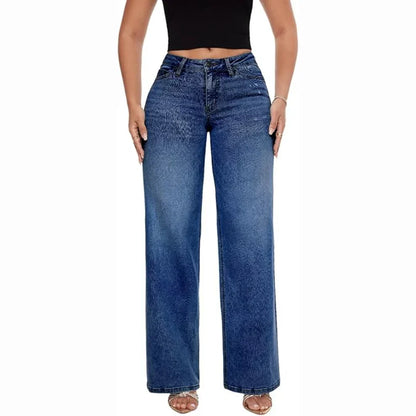 Mid-Low Rise Stretch Wide-Leg Baggy Jeans