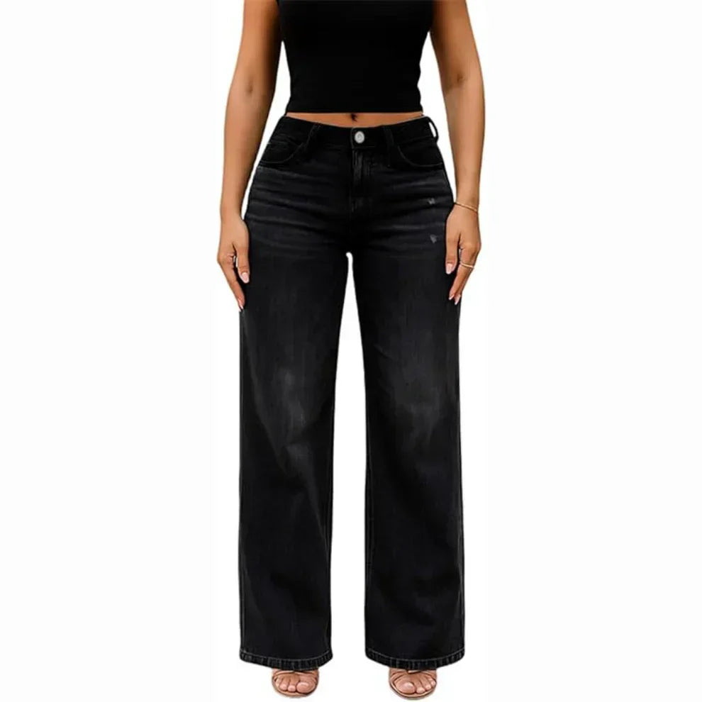 Mid-Low Rise Stretch Wide-Leg Baggy Jeans